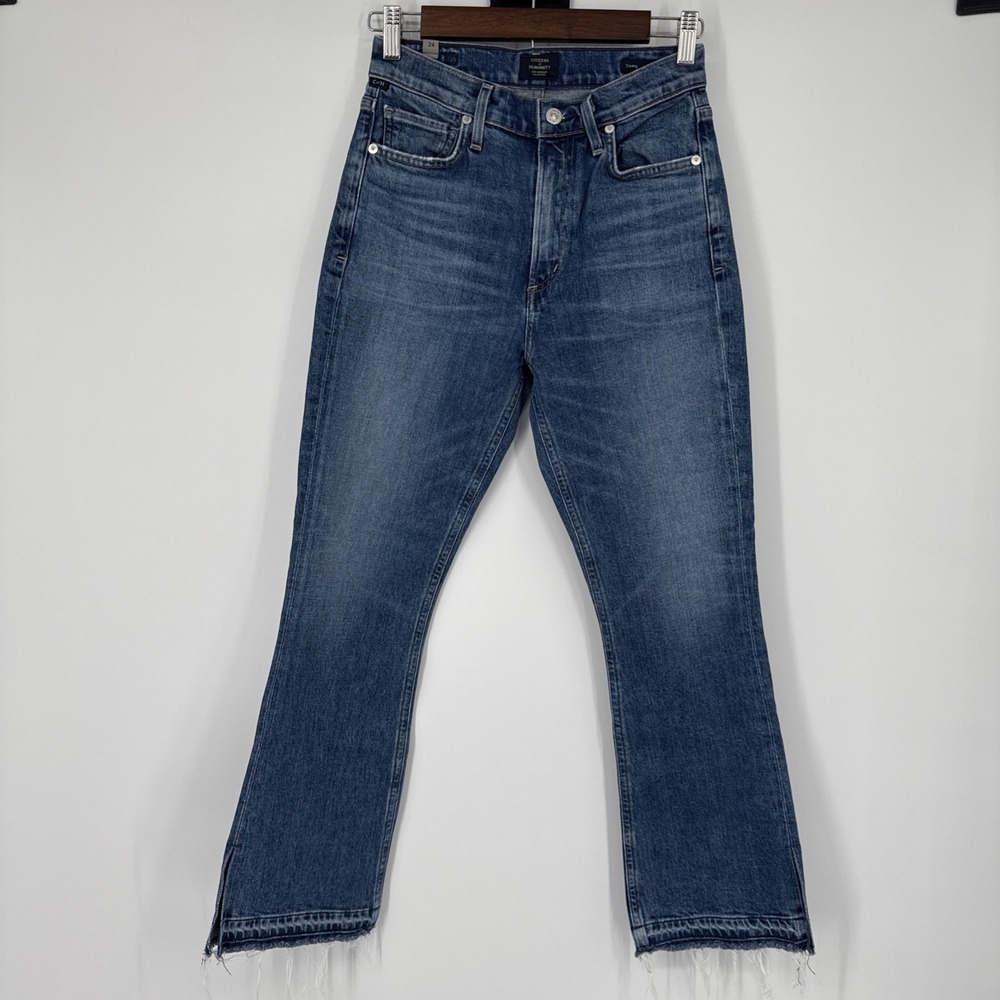 Citizens Of Humanity Demy Jeans Cropped Flare Stretch Denim Boho Fray Hem Sz 24